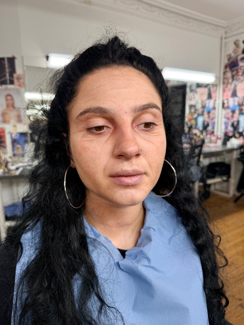 Ageing makeup: softened skin texture, shadowing and fine lines